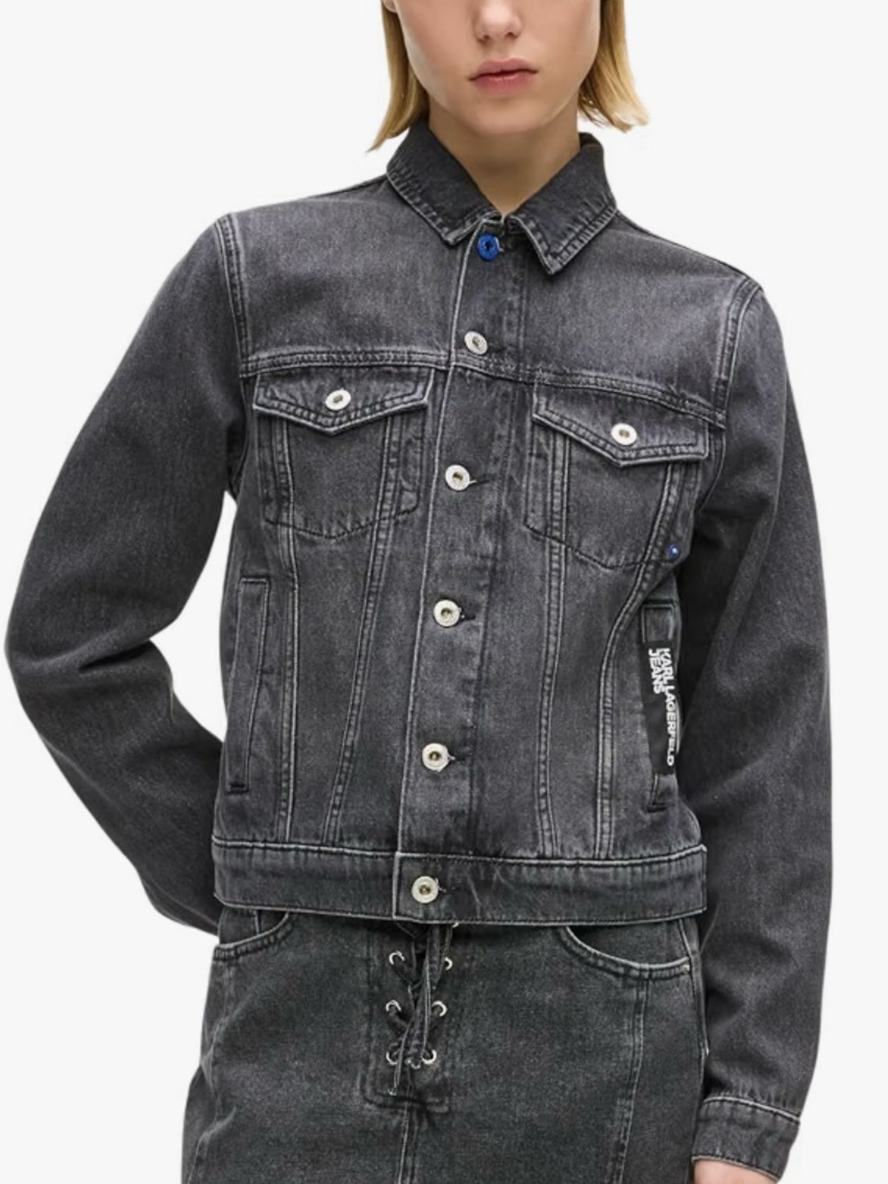 KARL LAGERFELD JEANS | Women’s Washed Dark Grey Denim Jacket